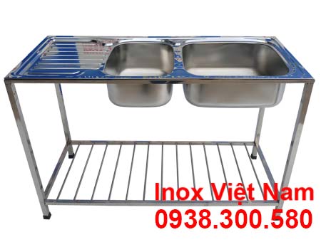 Chậu Rửa Chén Bát 2 Hộc Inox 304 Có Bàn Rửa Và Khung Chân Cr-104 | Bồn Rửa  Bát- Inox Việt Nam