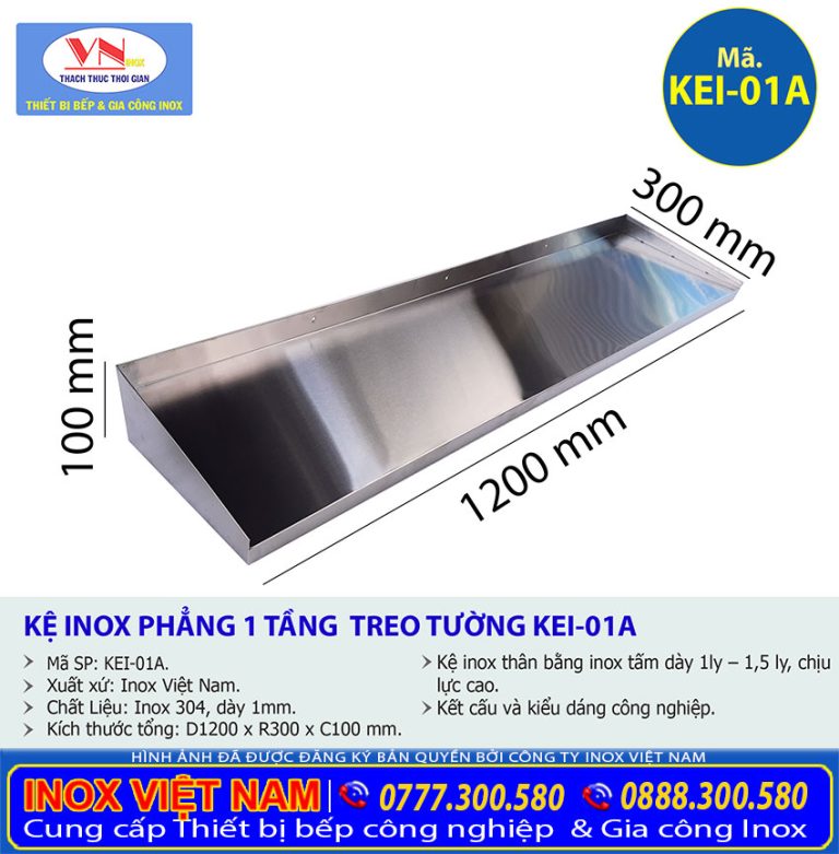 Kệ Inox Phẳng 1 Tầng Treo Tường KEI-01 | Gia Công Kệ Inox Theo Yêu Cầu
