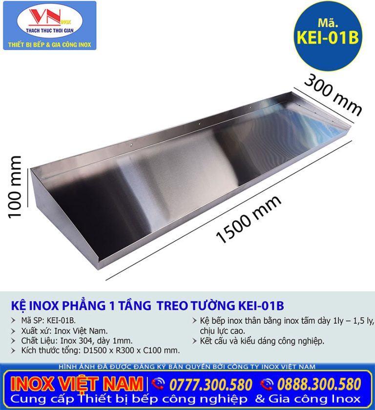 Kệ Inox Phẳng 1 Tầng Treo Tường KEI-01 | Gia Công Kệ Inox Theo Yêu Cầu