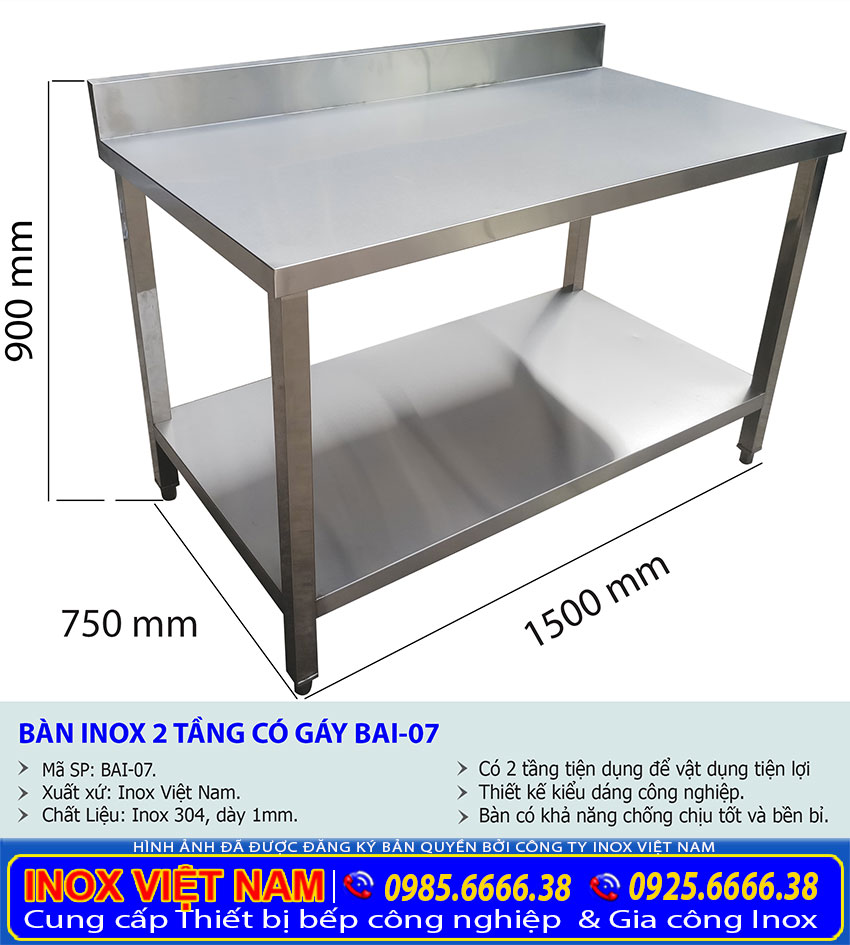Kích thước bàn bếp inox BAI-07