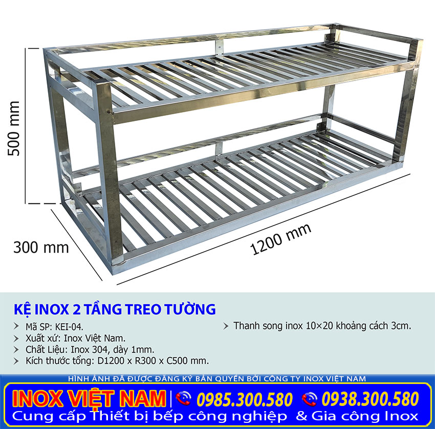 Kệ inox 2 tầng treo tường, kệ treo tường inox, địa chỉ gia công kệ inox treo trường theo yêu cầu uy tín tại TP HCM.