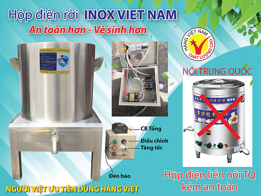 nồi điện nấu phở Inox Việt Nam và Trung Quốc