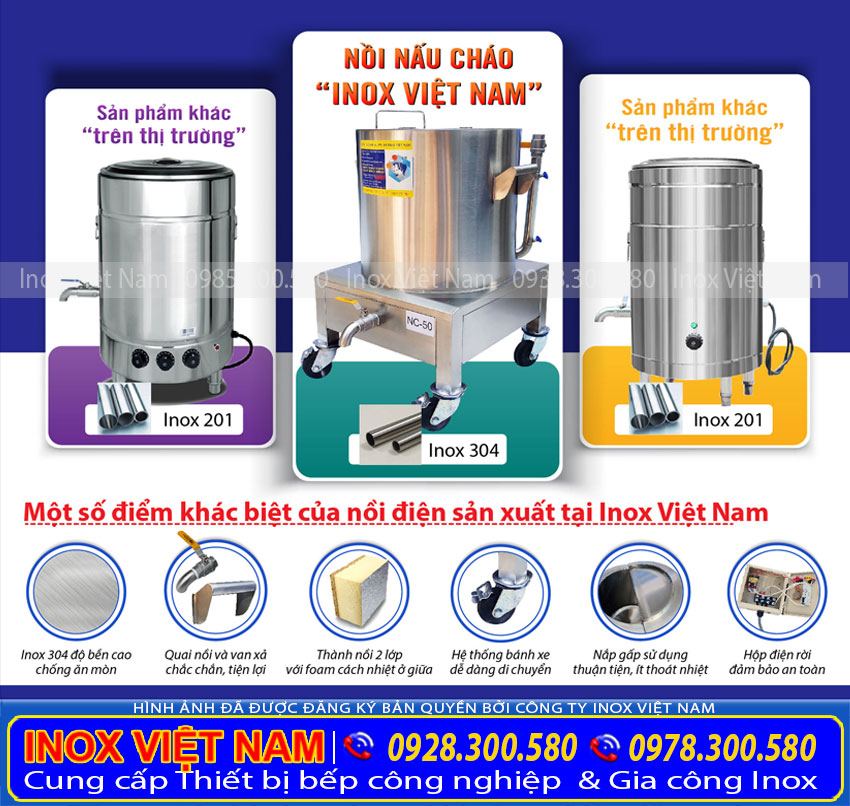 Chất lượng nồi nấu cháo công nghiệp bằng điện 60 Lít được sản xuất tại Inox Việt Nam