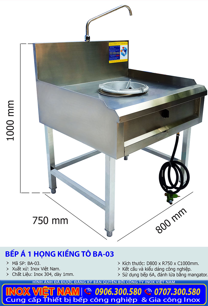 kích thước bếp á đơn 1 họng
