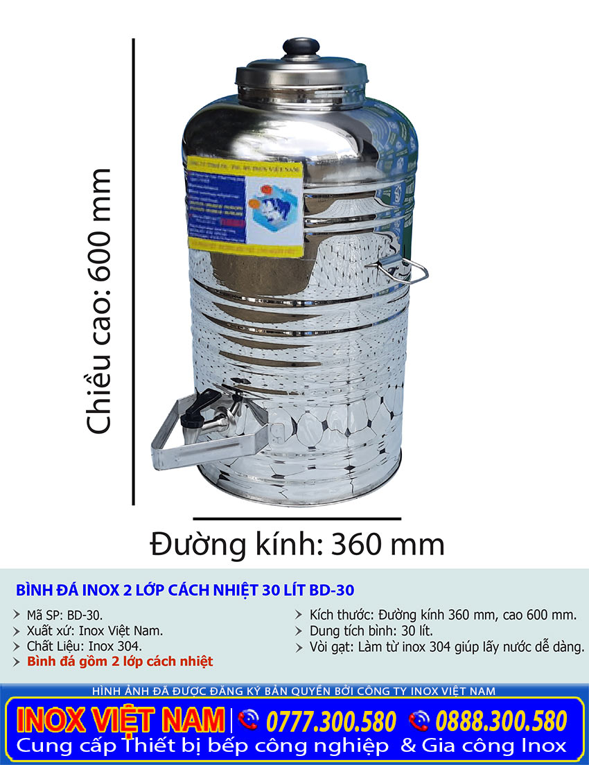Bình chứa nước inox 30L 2 lớp